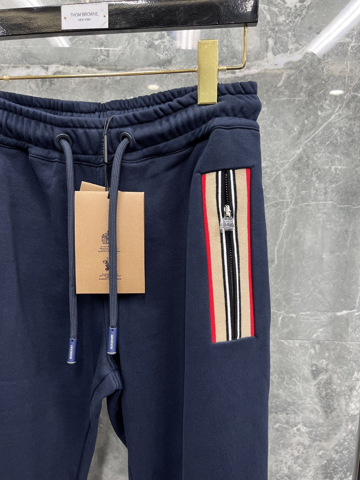 Navy Cotton Striped Tie Joggers - Men's