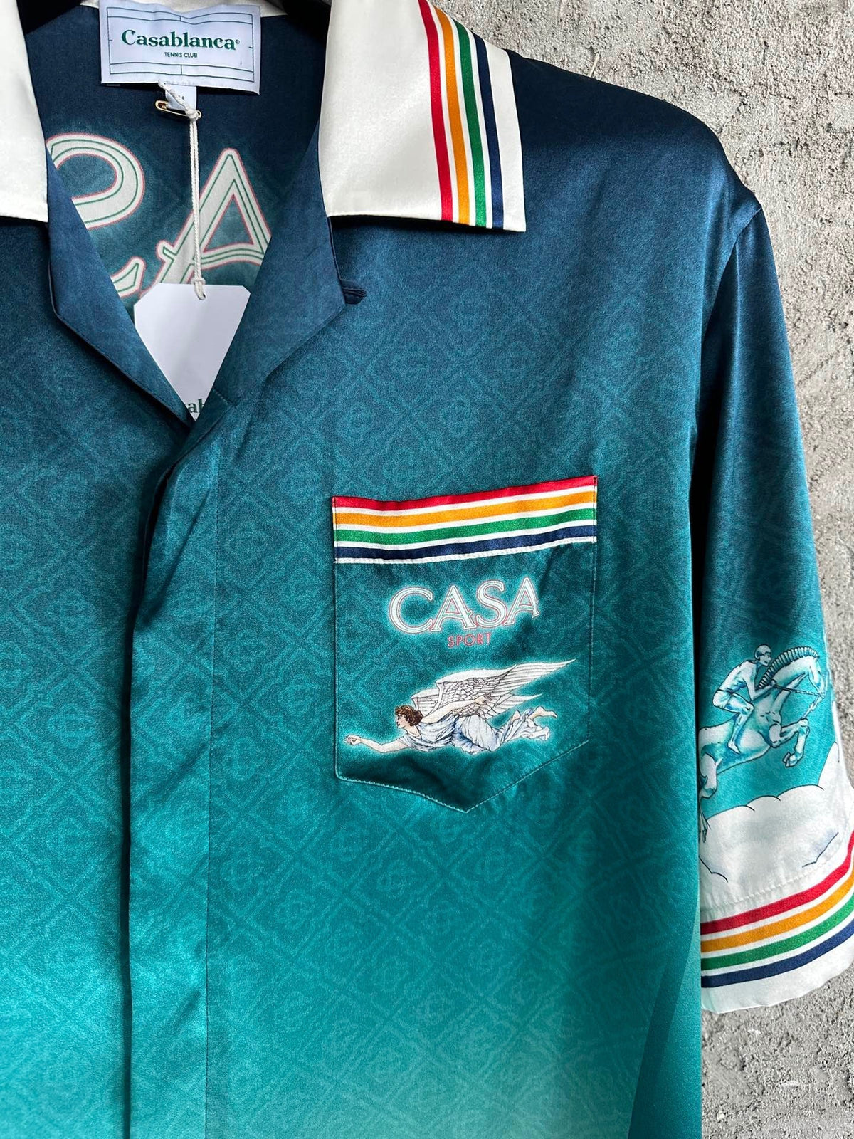 Teal Gradient Print Silk Shirt - Men's