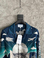 Navy Scenic Print Silk Shirt - Men's