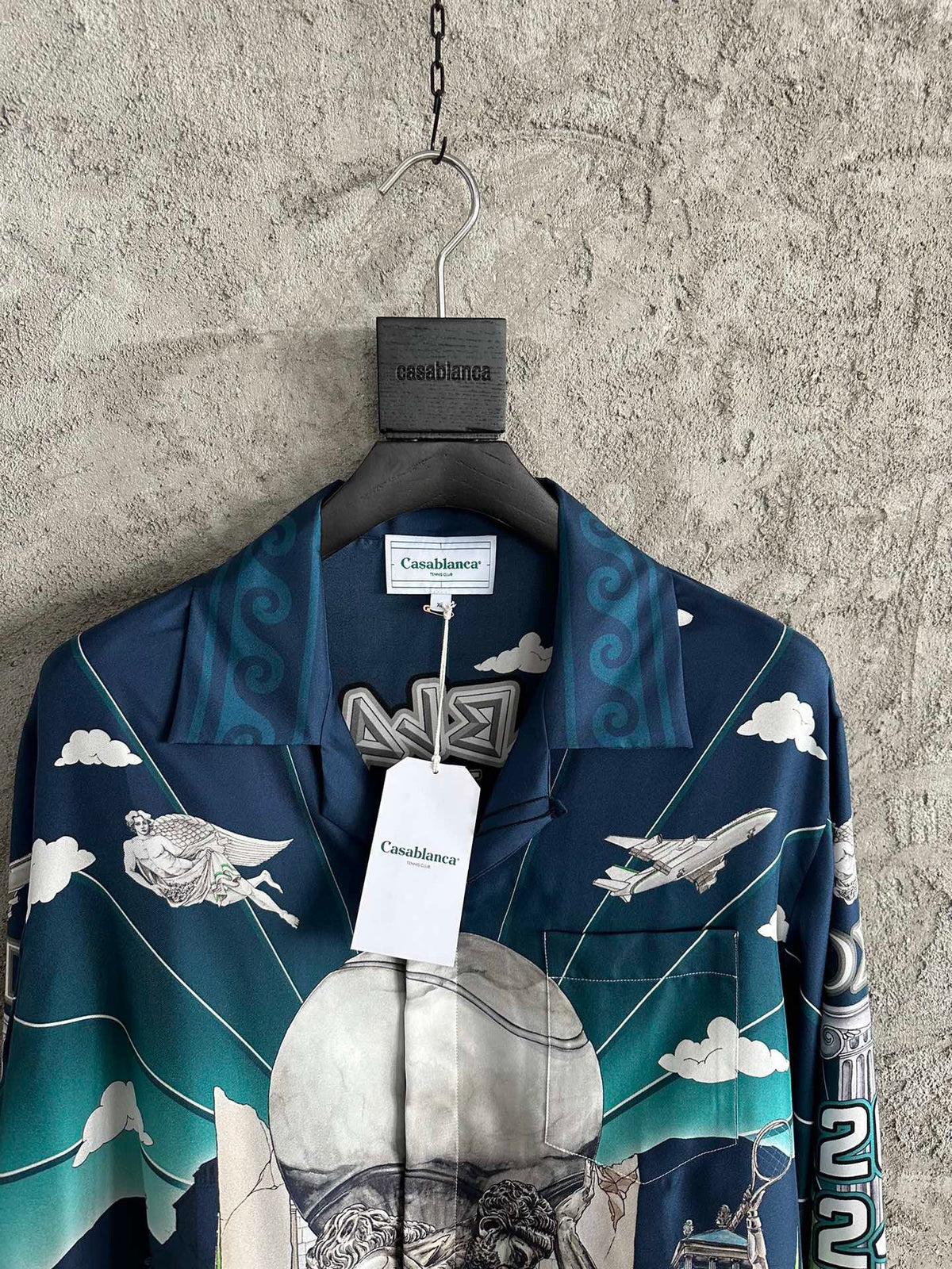 Navy Scenic Print Silk Shirt - Men's