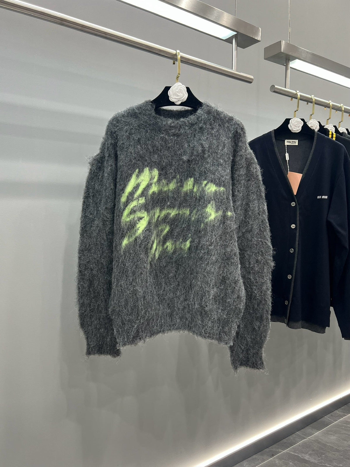 Grey Mohair Graphic Crewneck - Men's