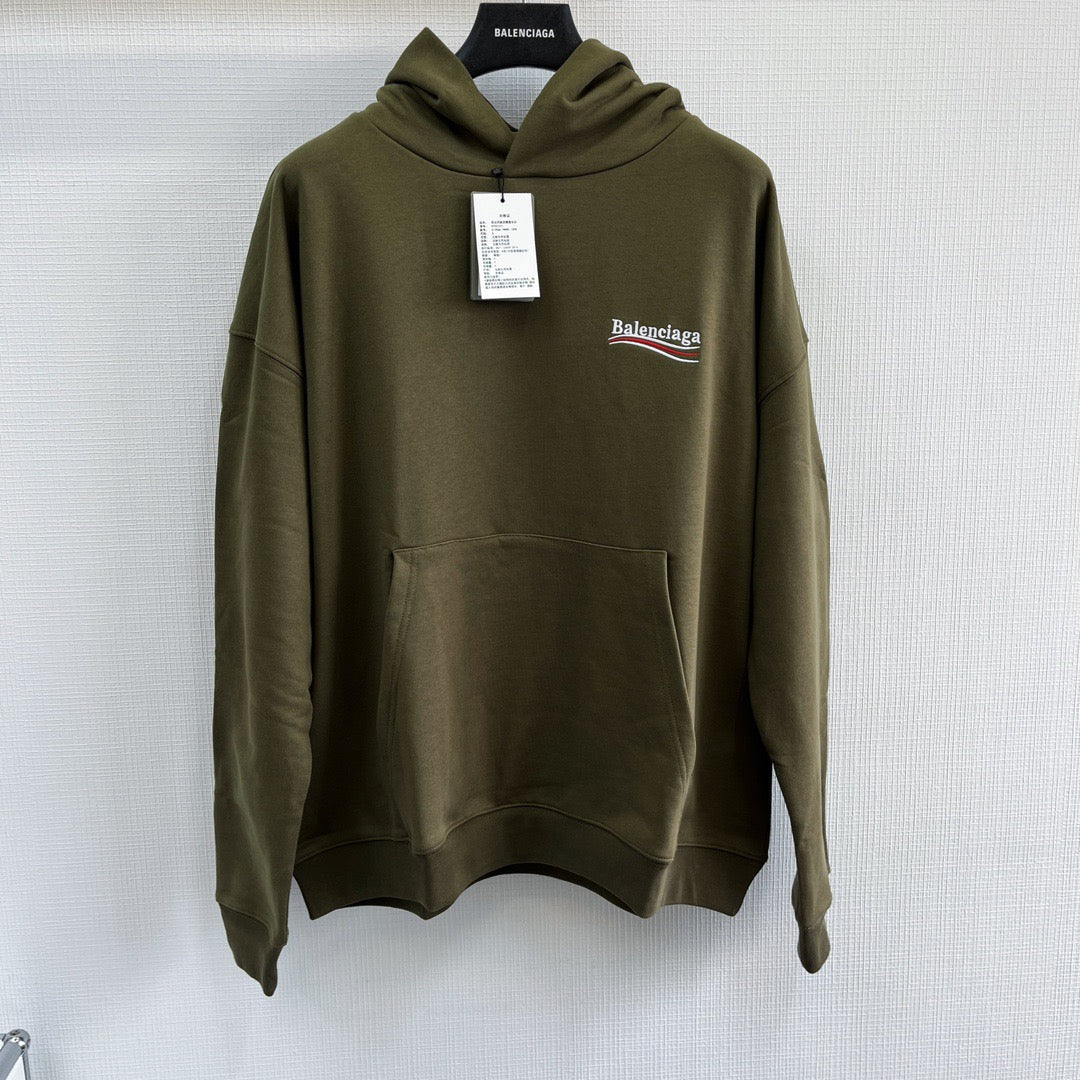 Olive Cotton Chest Logo Pullover - Men's