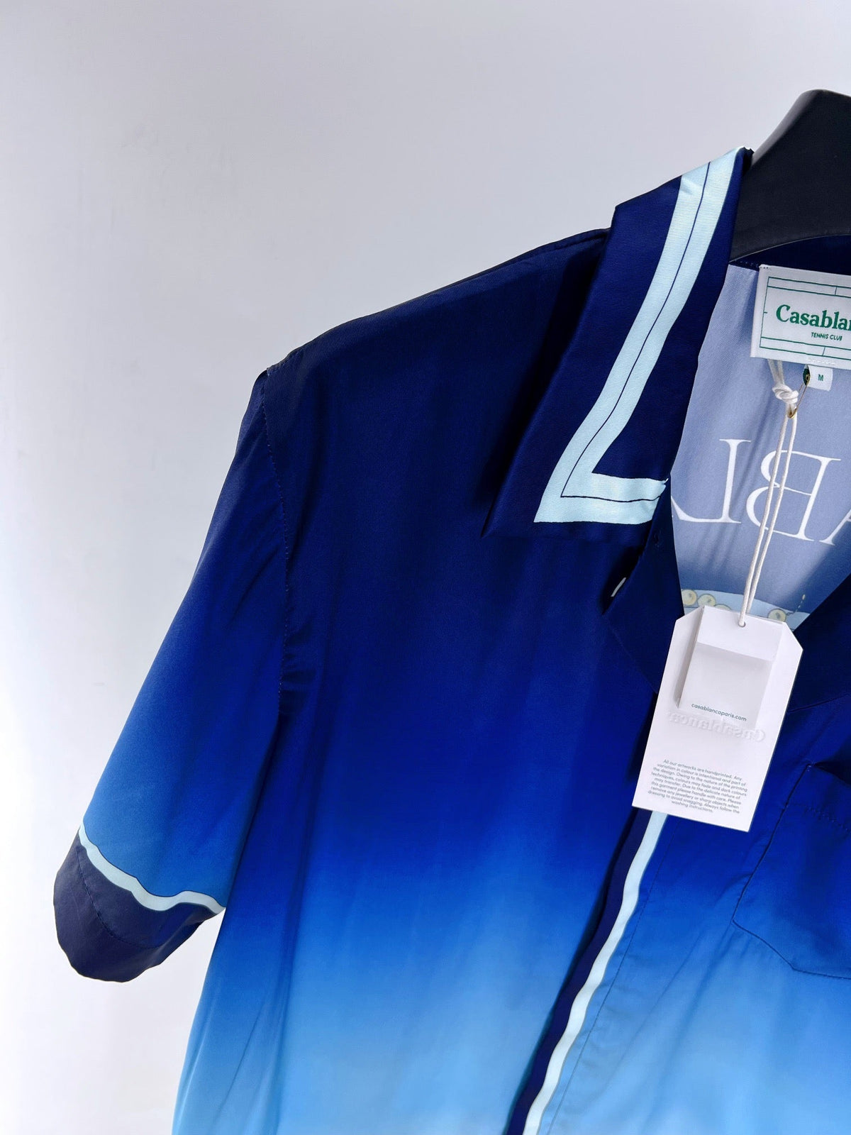 Blue Gradient Peacock Silk Shirt - Men's