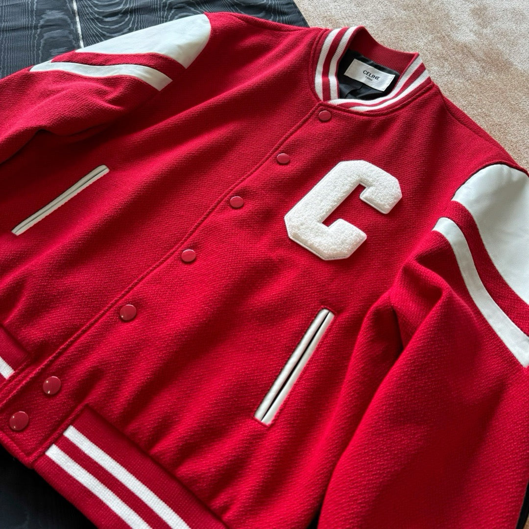 Black Wool Contrast Sleeve Varsity - Men's