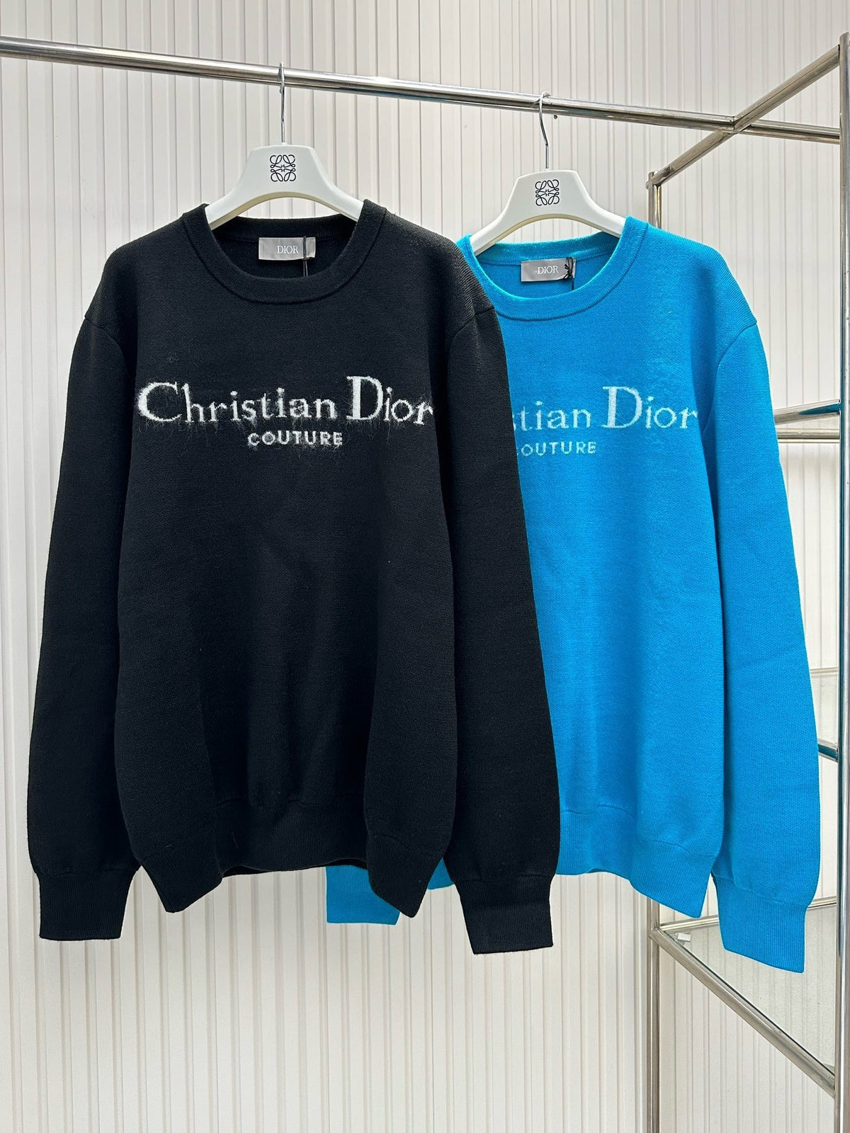Navy Wool Text Logo Crewneck - Men's