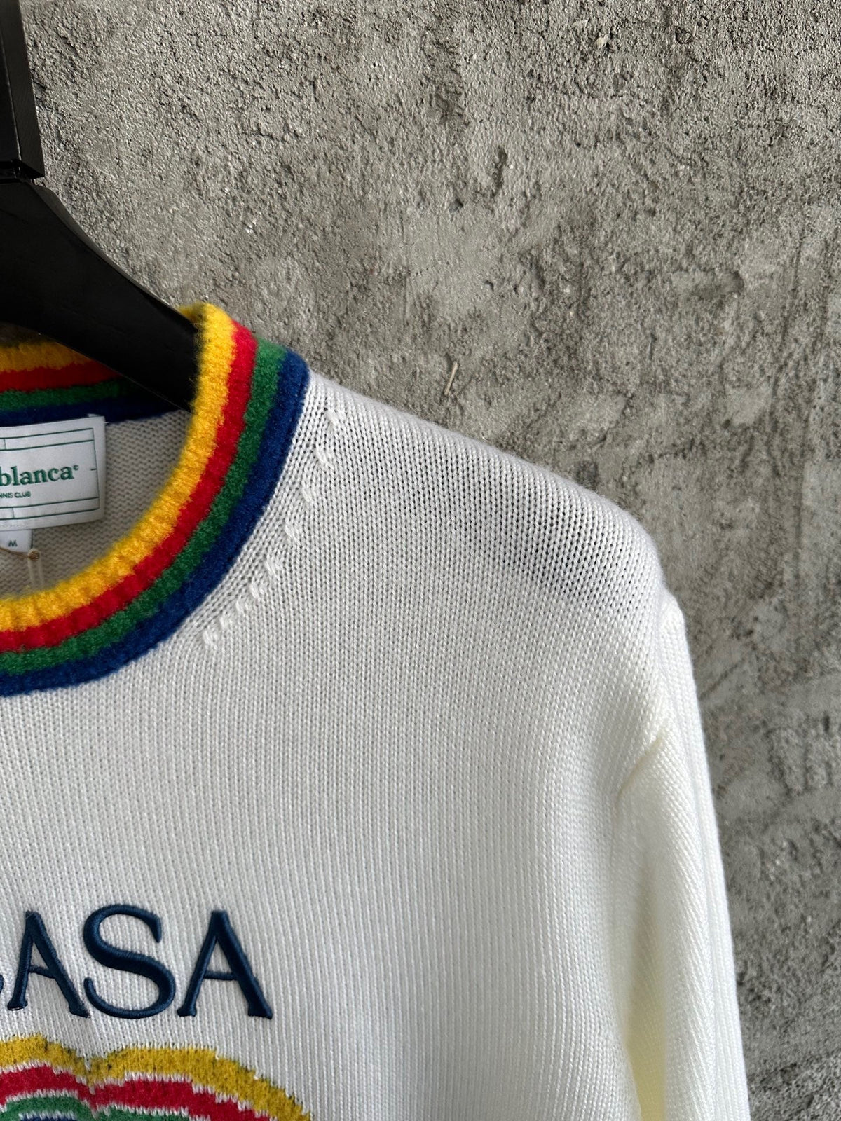 Cream Wool Contrast Trim Crewneck - Men's
