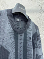 Grey Jacquard Geometric Crewneck - Men's