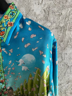 Blue Landscape Print Silk Shirt - Men's