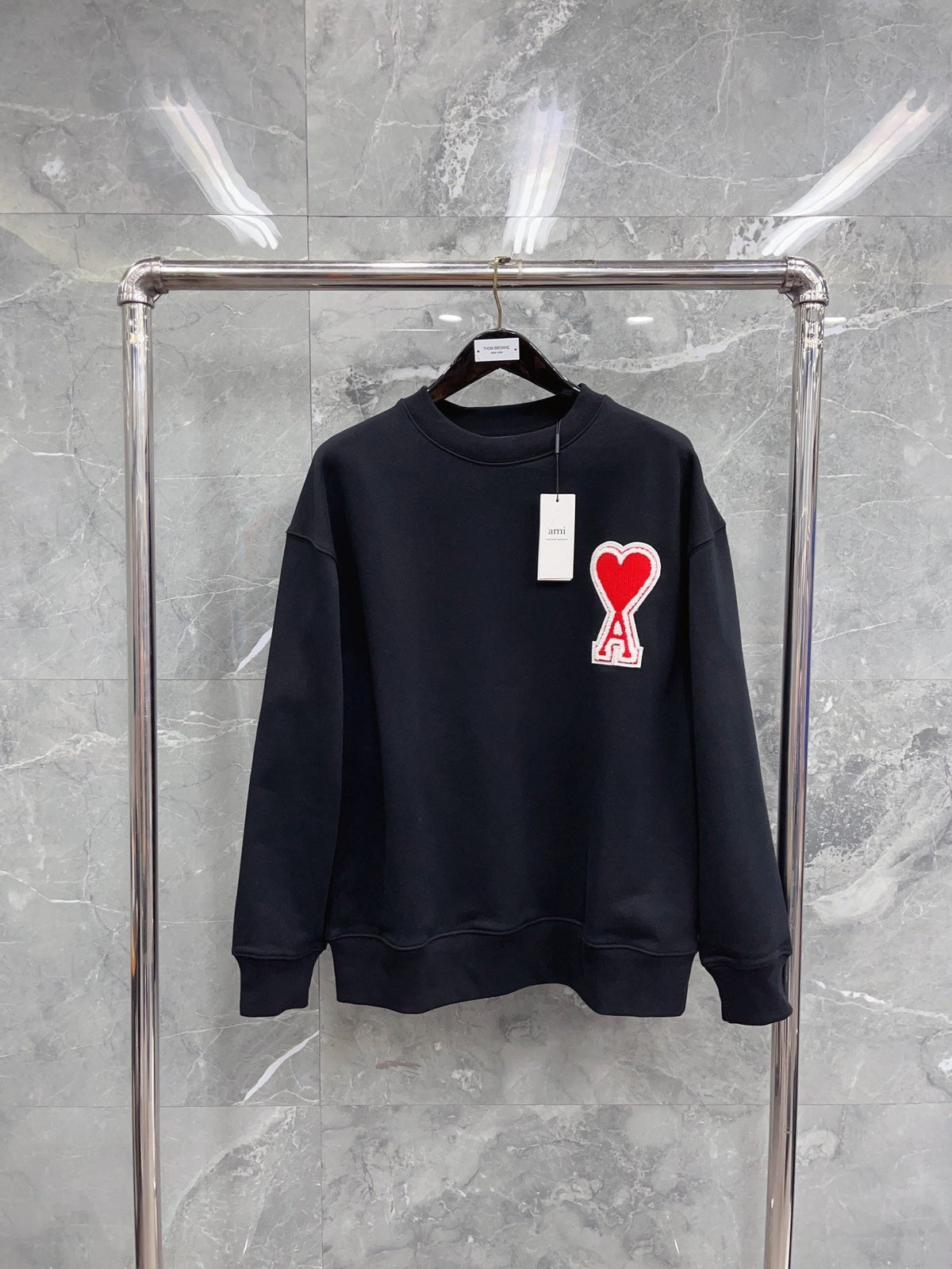 Navy Cotton Heart Logo Crewneck - Men's