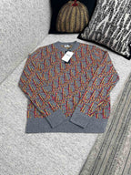 Orange Jacquard Pattern Crewneck - Men's
