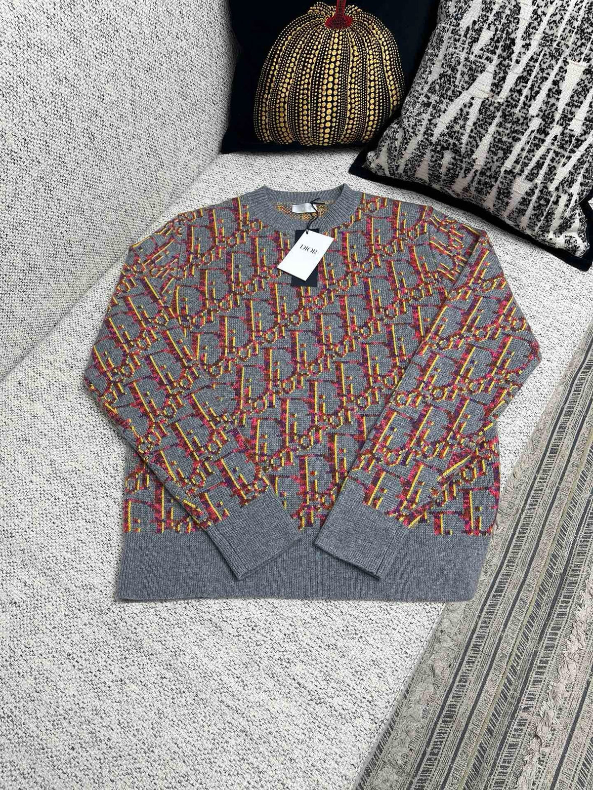 Orange Jacquard Pattern Crewneck - Men's