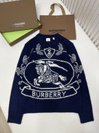 Navy Wool Crest Intarsia Crewneck - Men's