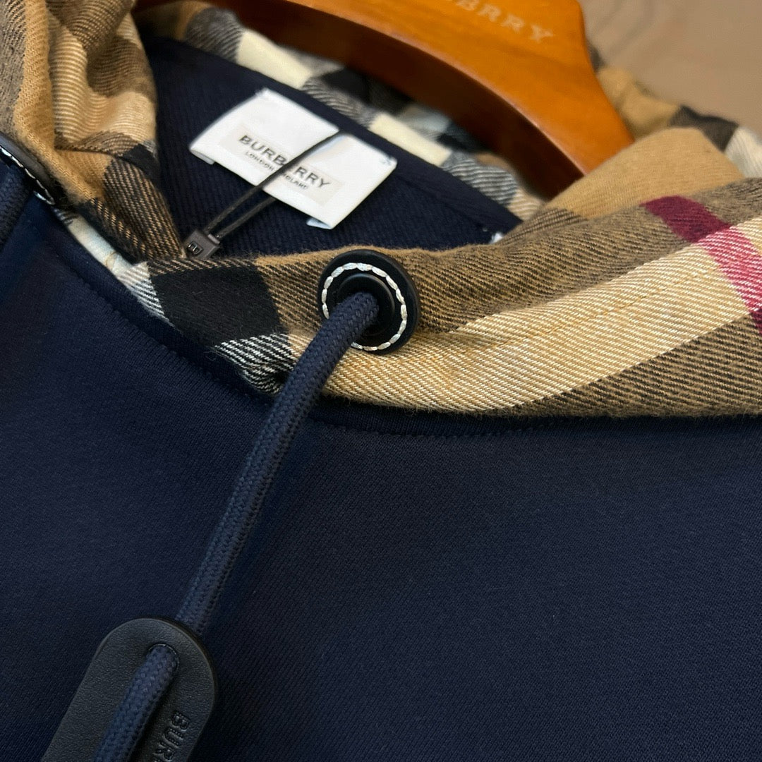 Black Cotton Check Lined Pullover - Men's