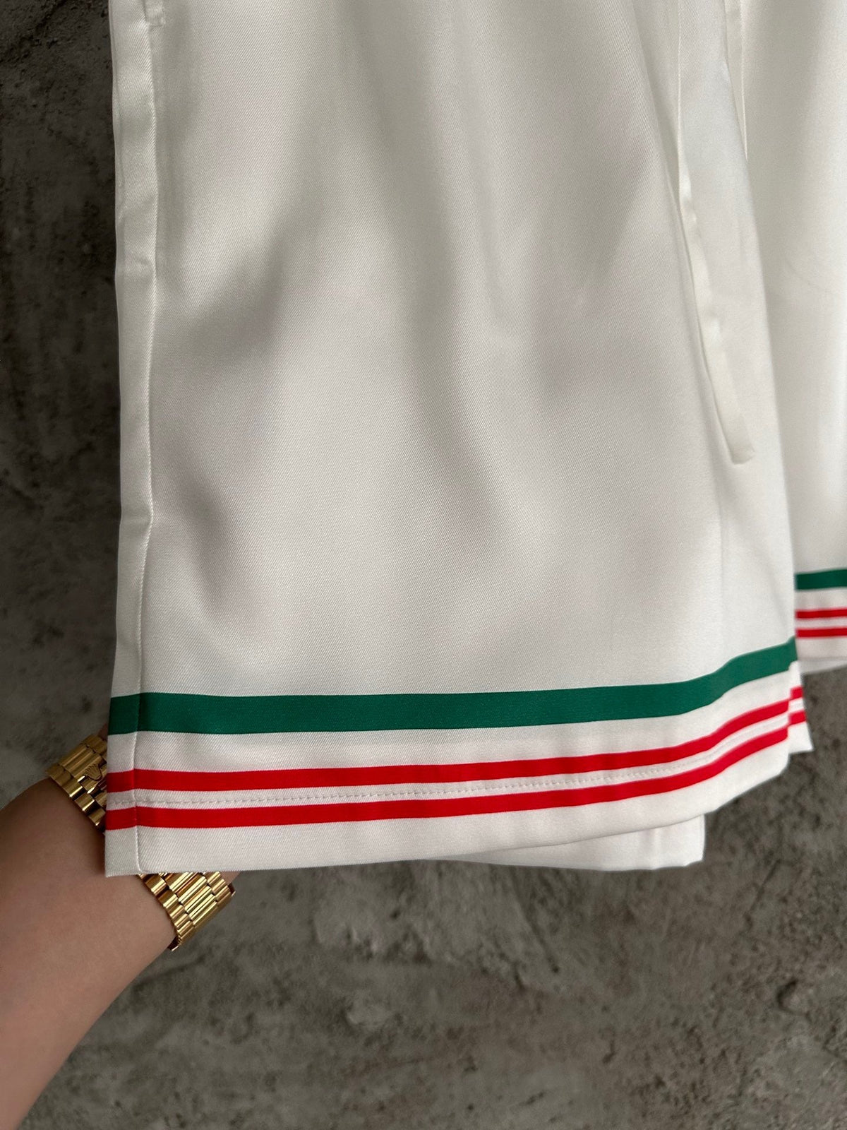 White Cotton Web Stripe Drawstring - Men's