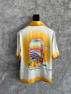 Cream Silk Contrast Collar Short-Sleeve - Men's