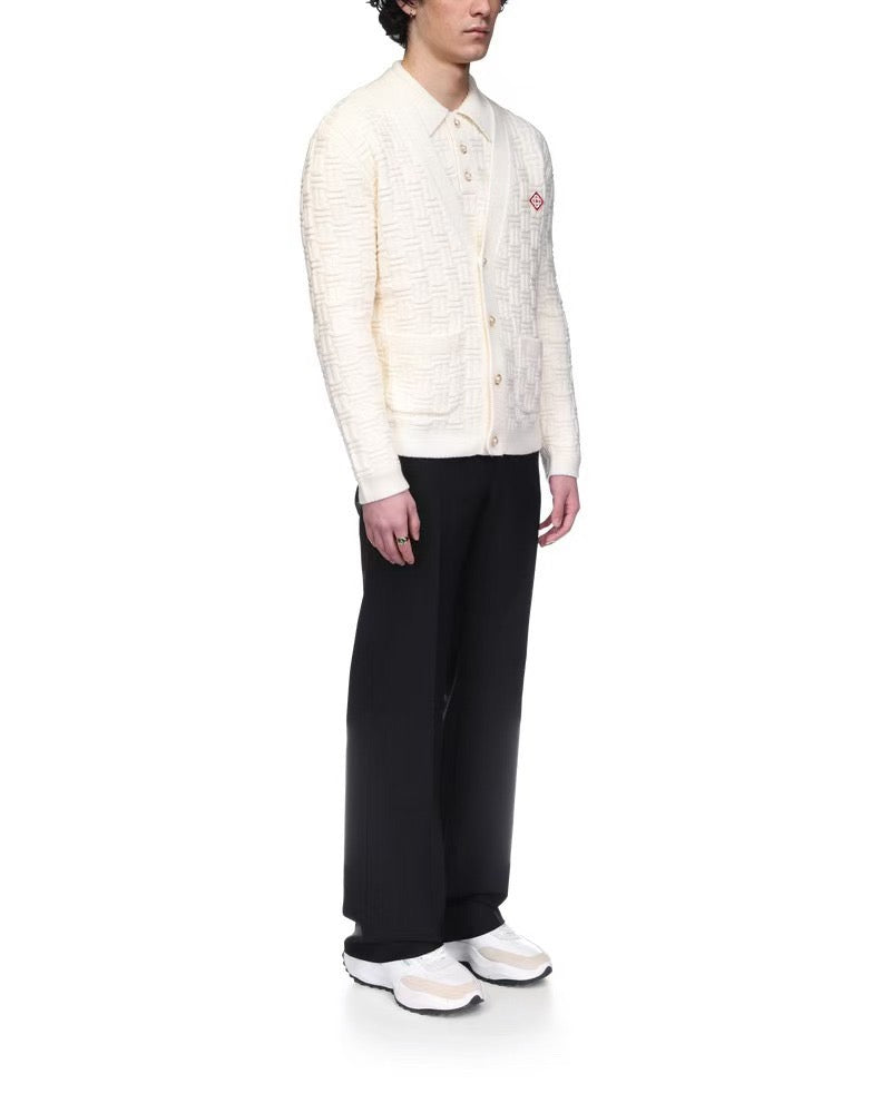 Cream Wool Cable Cardigan - Men's