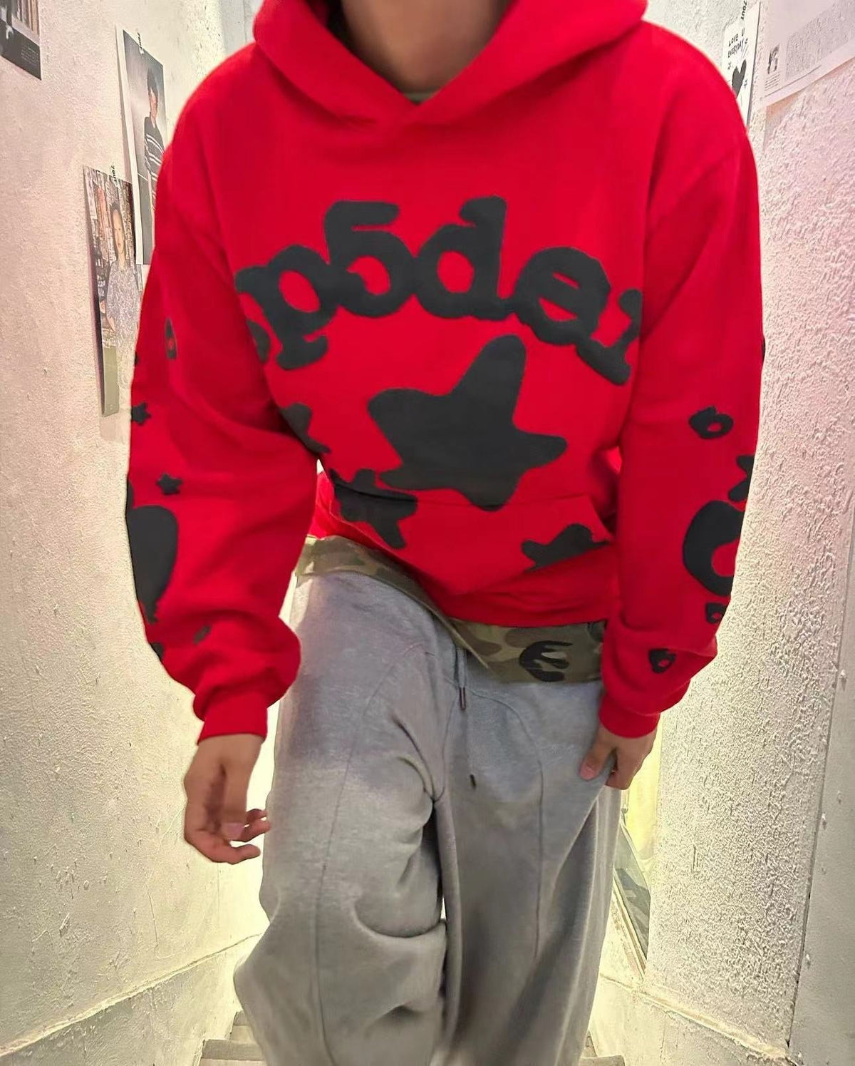 Red Cotton Star Print Pullover - Men's