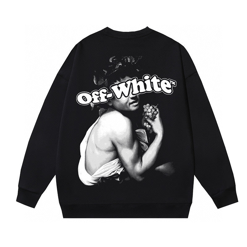 Black Cotton Small Text Crewneck - Men's