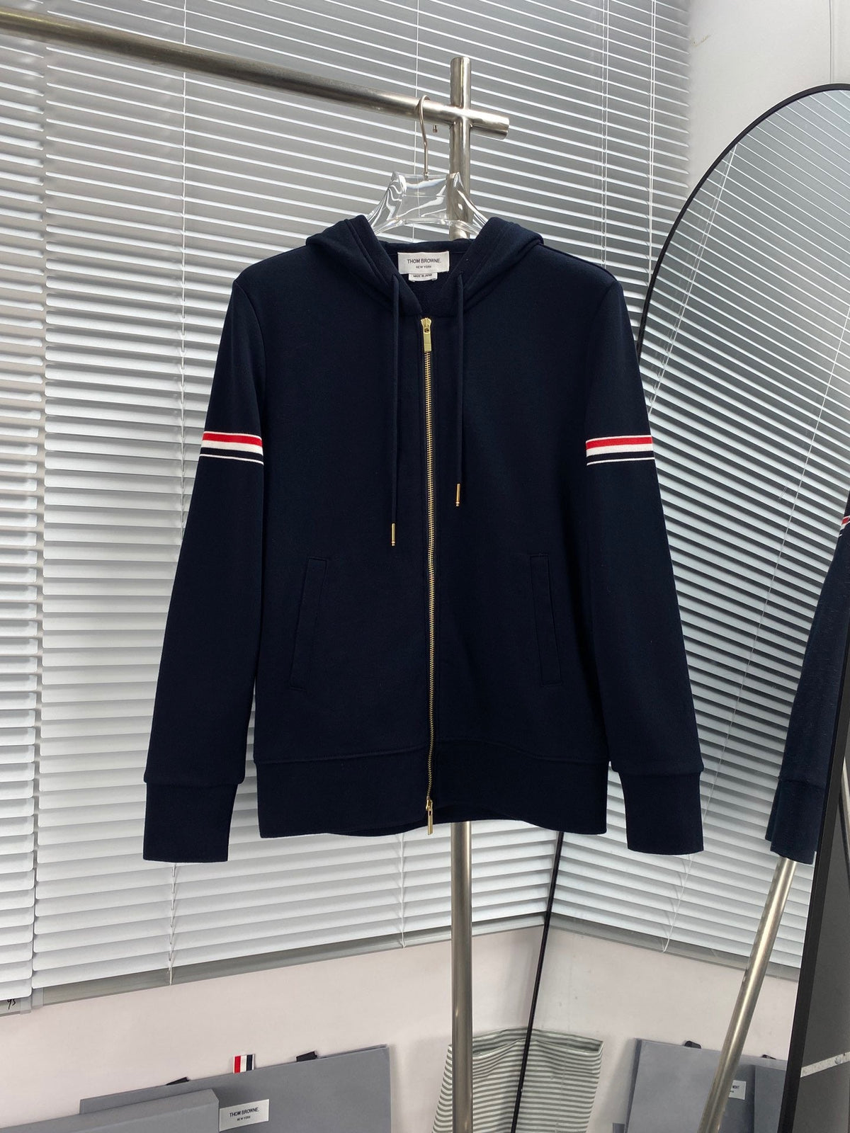 Navy Wool Armband Stripe Zip-Through - Men's