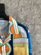 Blue Geometric Print Silk Shirt - Men's