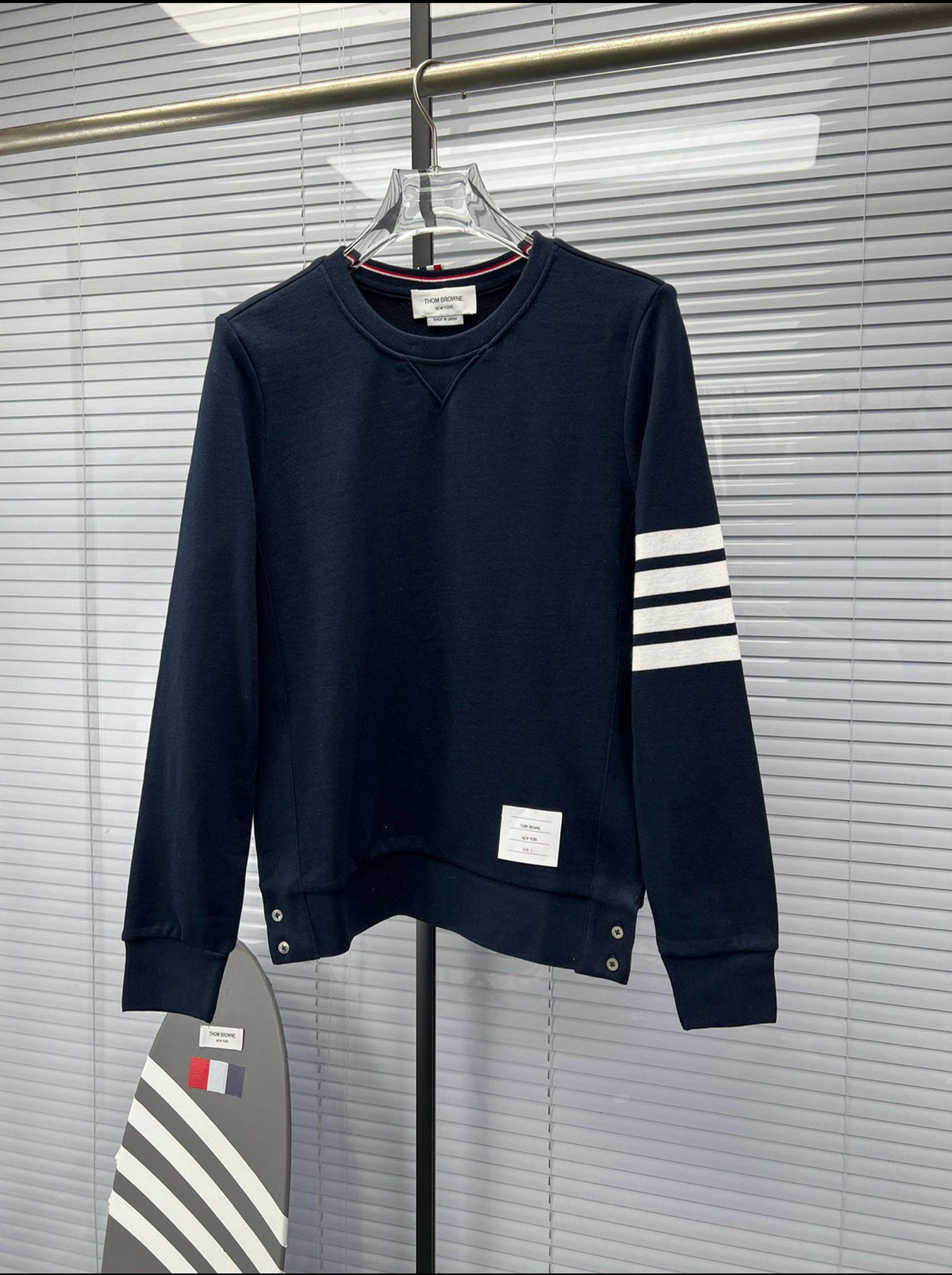 4-Bar Crewneck Navy Loopback - Men's