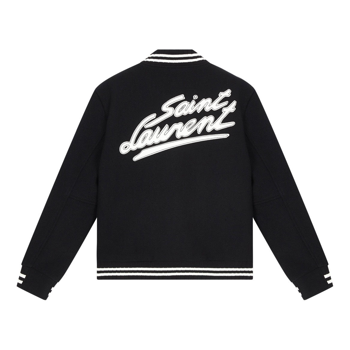 Black Wool Striped Trim Varsity - Men's