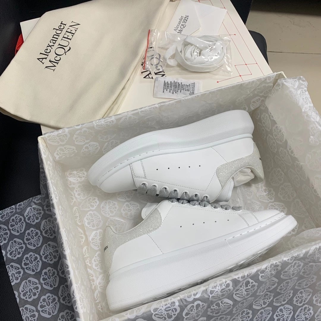 Oversized Grey Glitter Tab Sneakers
