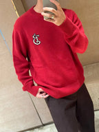 Red Wool Chest Logo Crewneck - Men's