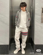 Navy Cotton Striped Sleeve Zip-Through - Men's