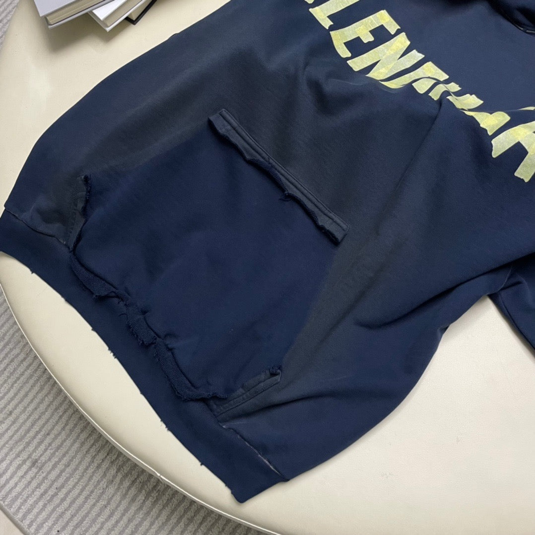 Navy Cotton Text Logo Pullover - Men's