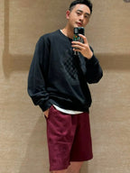 Black Cotton Tonal Print Crewneck - Men's