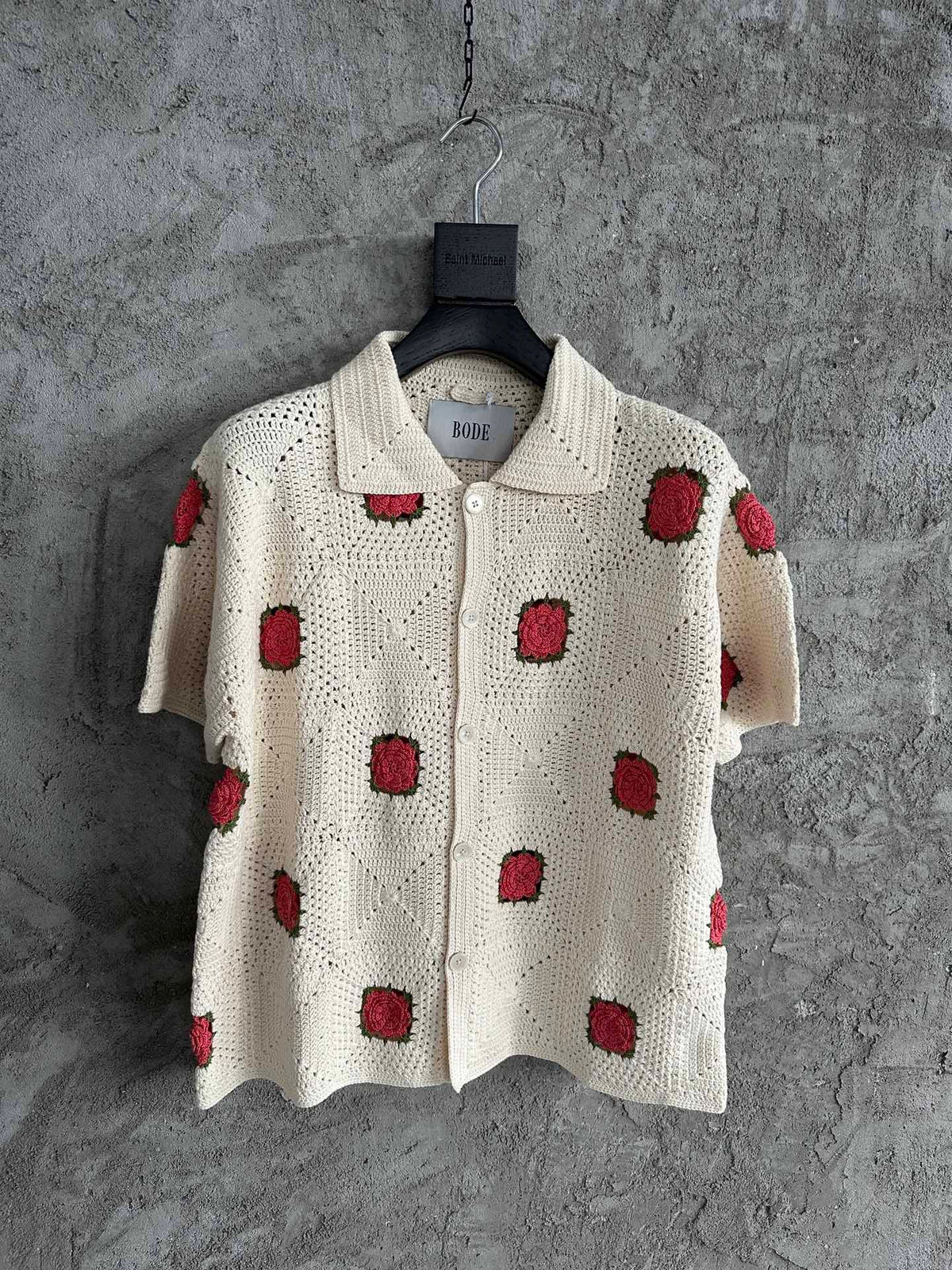 Red Square Crochet Knit Shirt - Men's