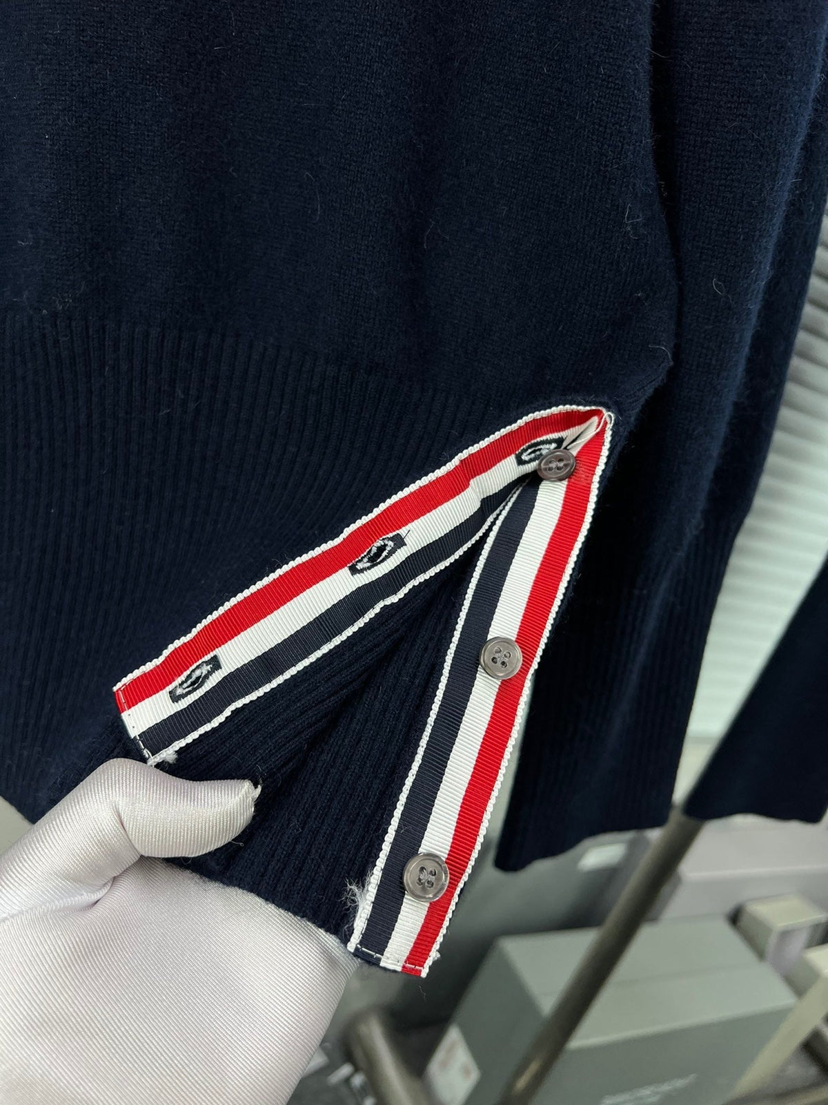 4-Bar Crewneck Navy Knit - Men's