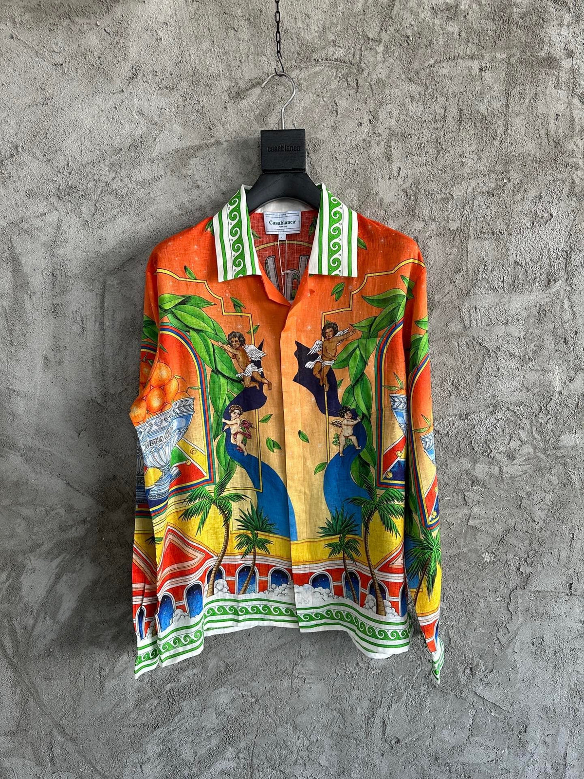 Orange Tropical Print Silk Shirt - Men's