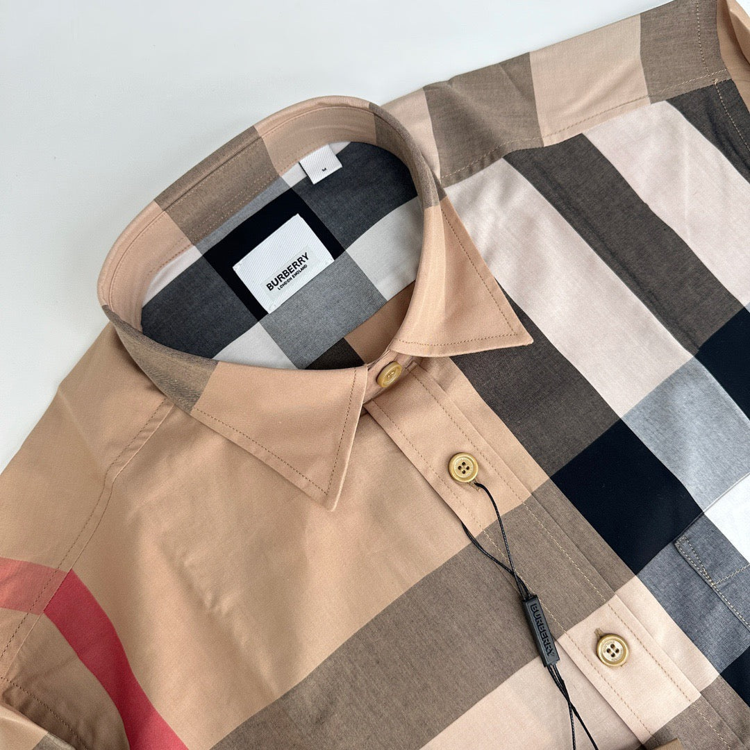 Beige Cotton Exploded Check Long-Sleeve - Men's