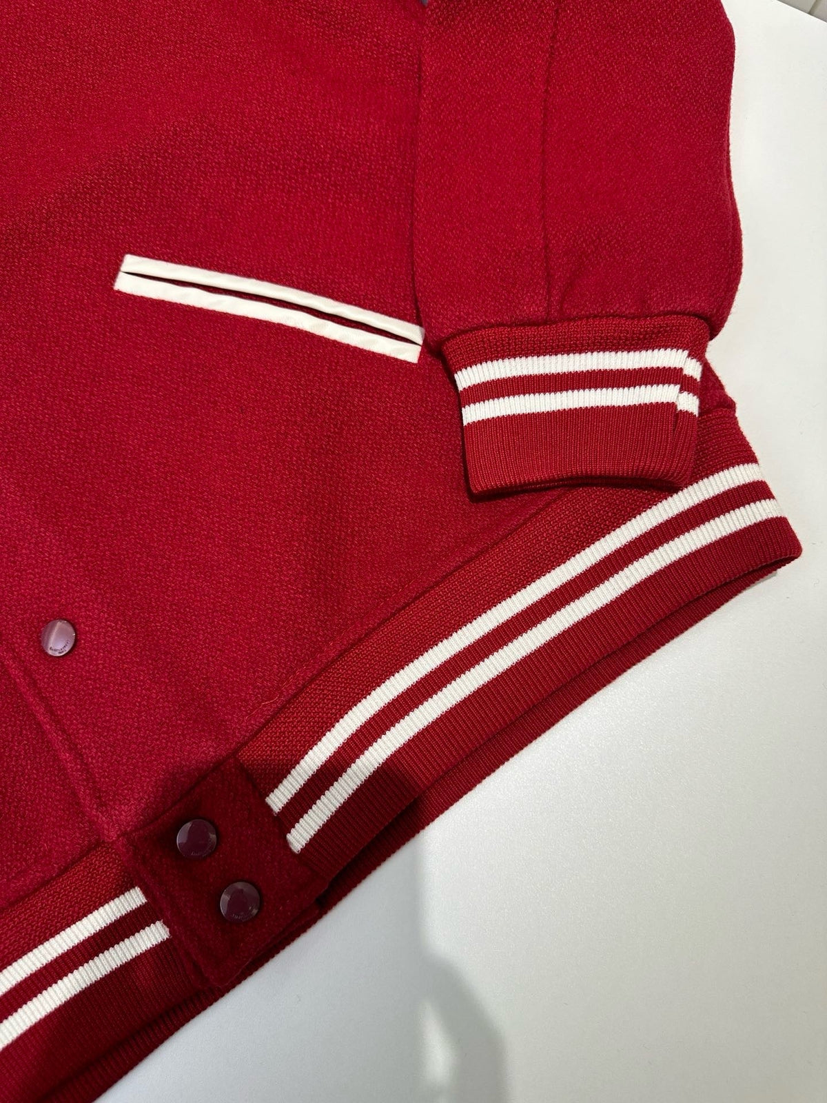 Navy Wool Striped Trim Varsity - Men's