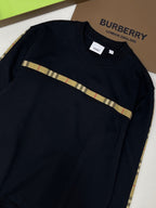 Black Cotton Check Stripe Crewneck - Men's