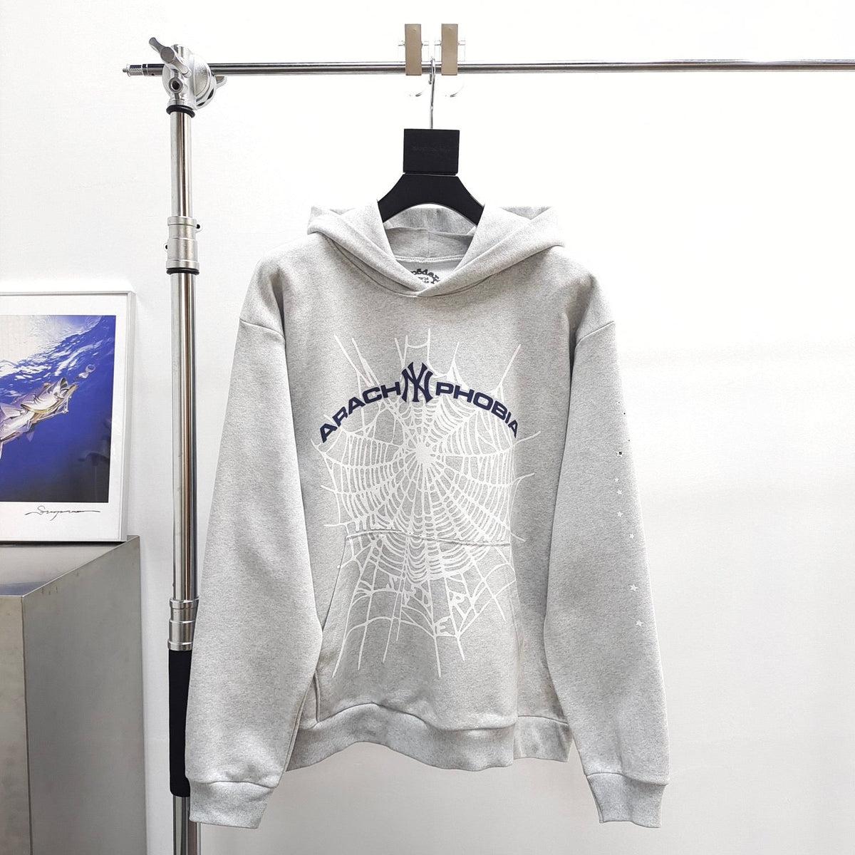 Grey Cotton Web Graphic Pullover - Men's
