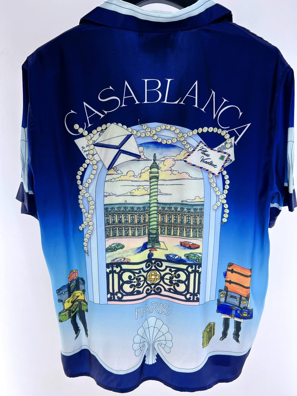 Blue Gradient Peacock Silk Shirt - Men's
