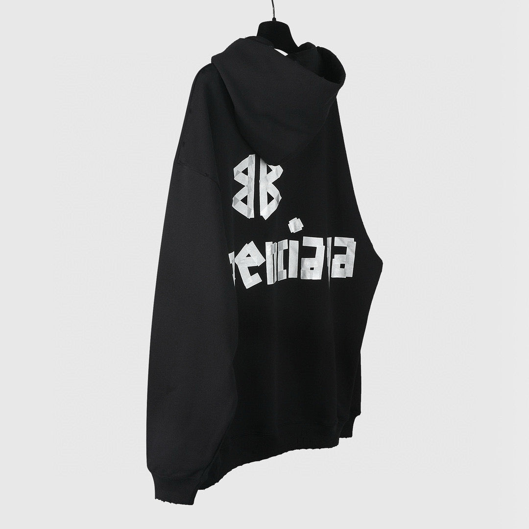 Black Cotton Back Print Pullover - Men's