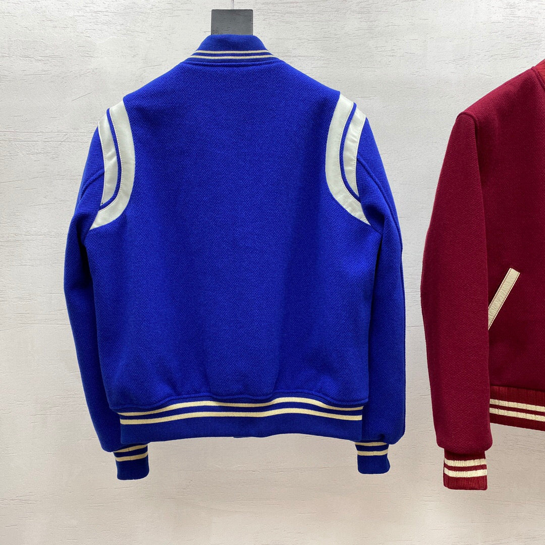 Blue Wool Shoulder Panel Varsity - Men's