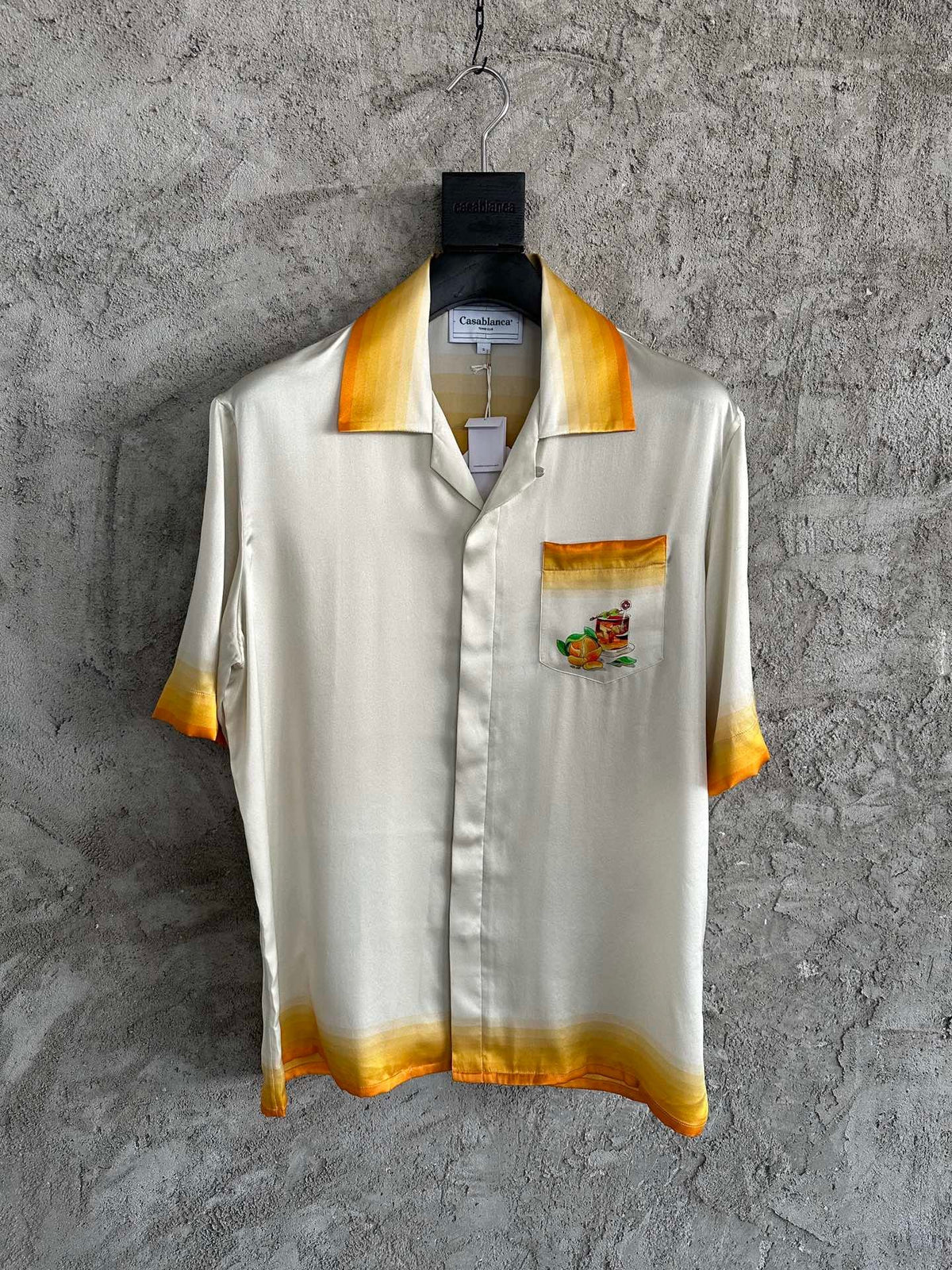 Cream Silk Contrast Collar Short-Sleeve - Men's