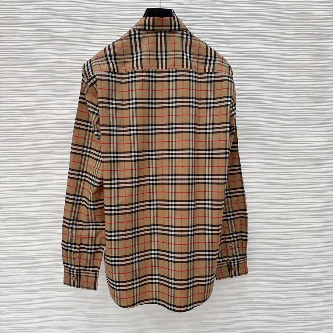 Beige Cotton Vintage Check Long-Sleeve - Men's