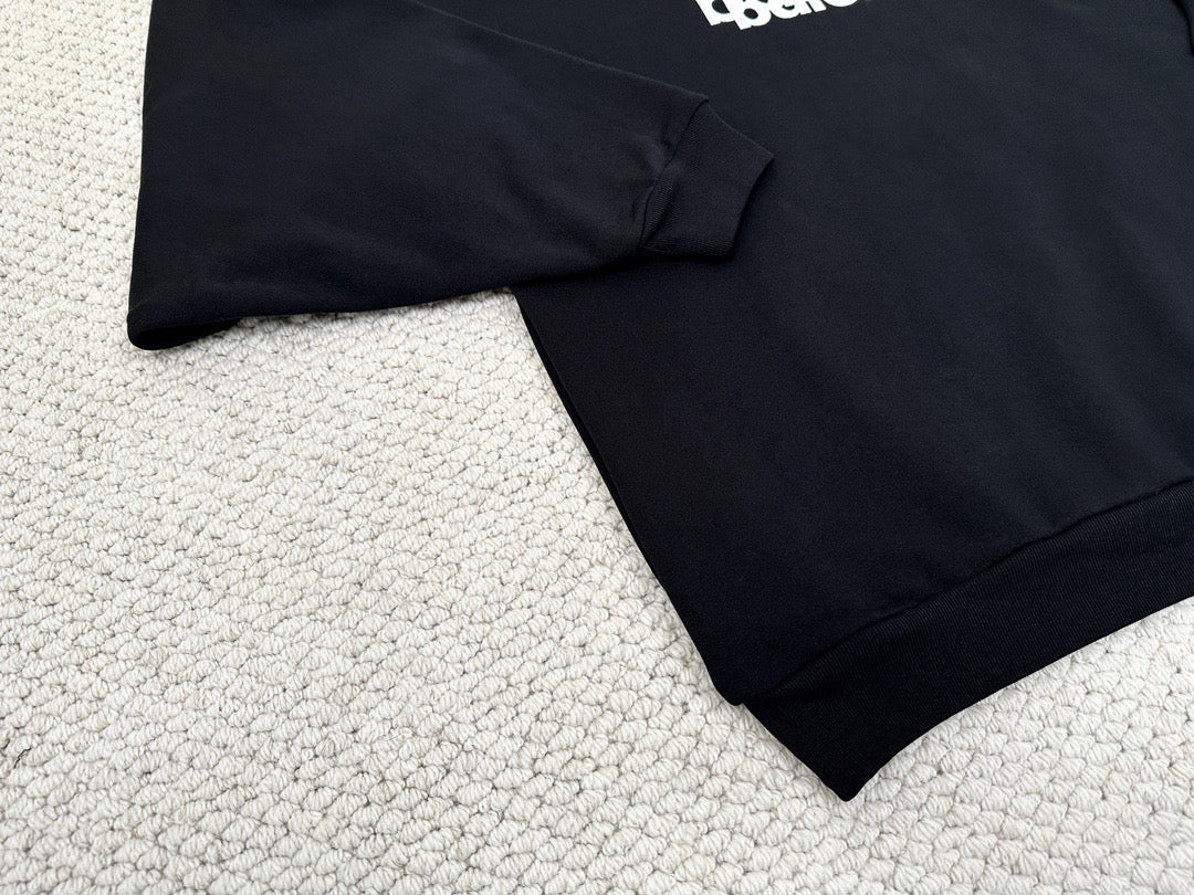 Black Cotton Logo Crewneck - Men's