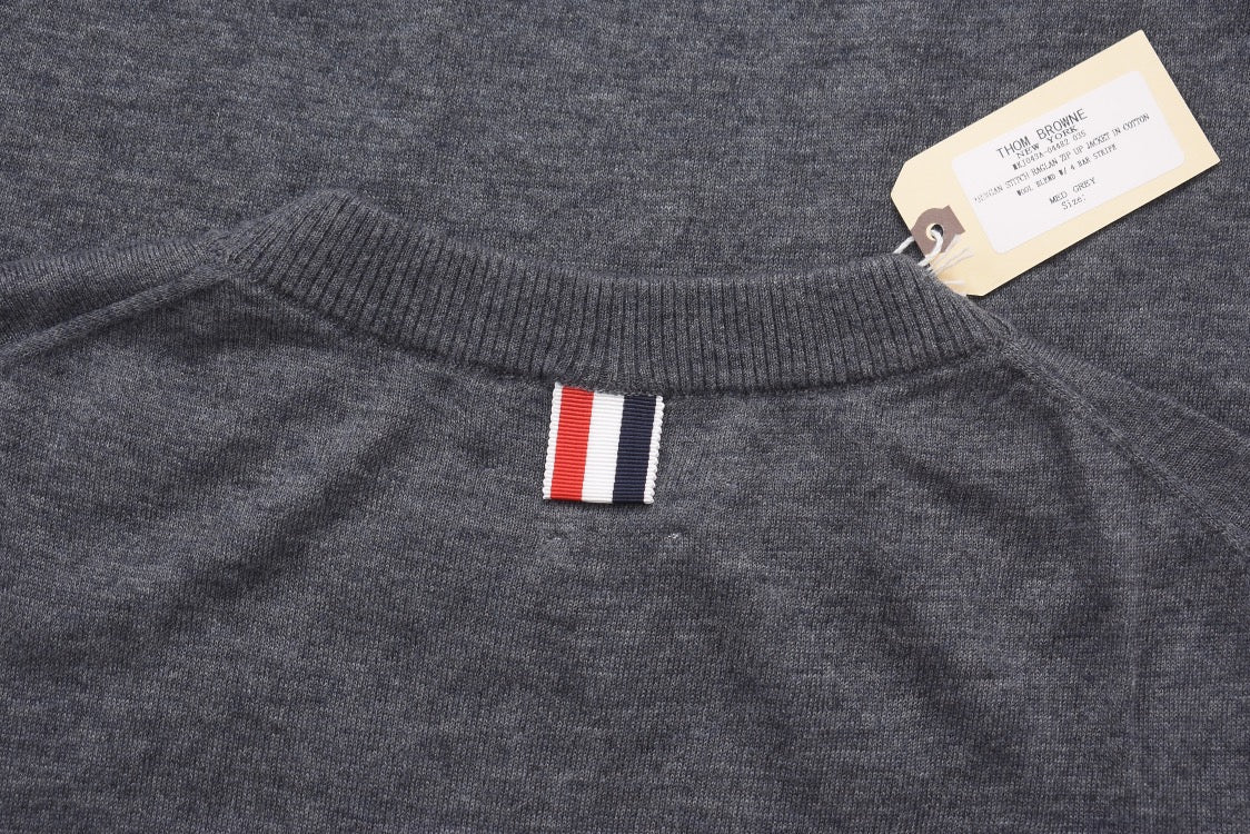 Grey Wool Four-Bar Crewneck - Men's