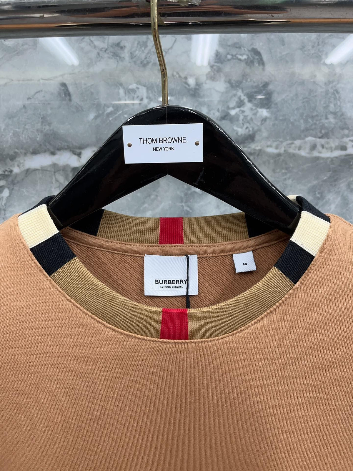 White Cotton Contrast Collar Crewneck - Men's