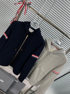 Navy Wool Armband Stripe Zip-Through - Men's