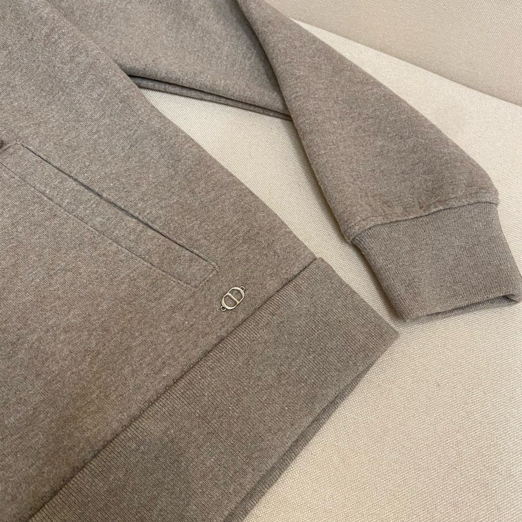 Grey Cotton Plain Zip-Through - Men's