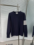 4-Bar Crewneck Cream Sweater - Men's