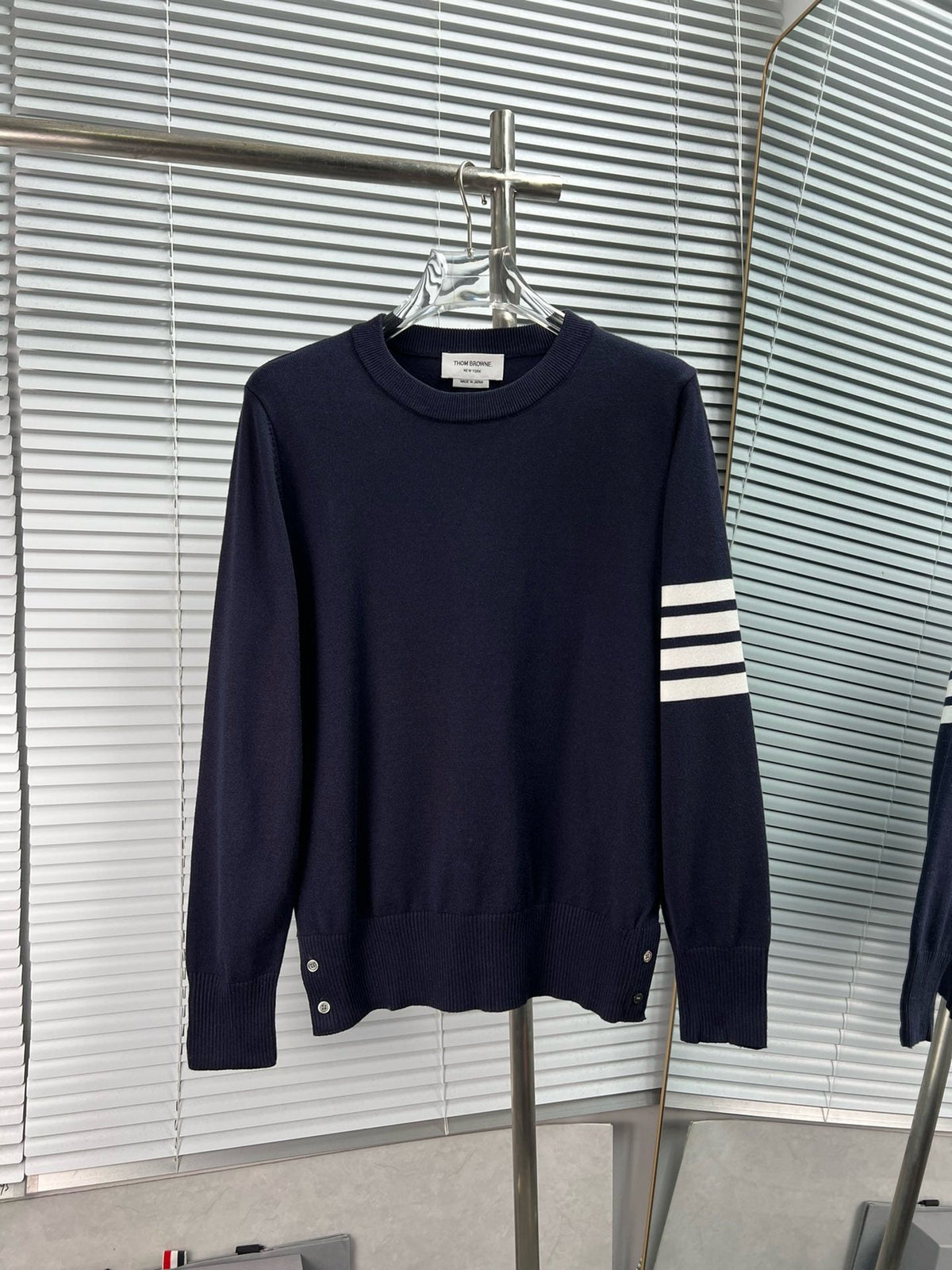 4-Bar Crewneck Cream Sweater - Men's